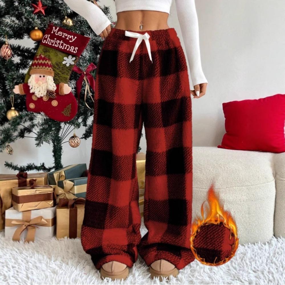 New Style Women's Pants - Winter Edition - Retro Elastic Checkered Straight-leg Loose-fitting Thick and Warm Casual Pants