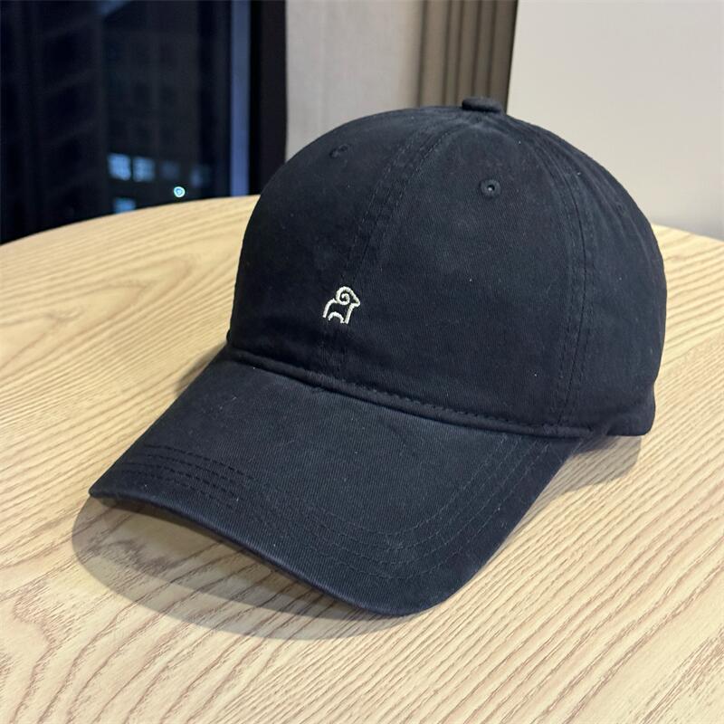 Washed cotton soft top lamb embroidery big head circumference baseball cap female simple versatile face small couple cap