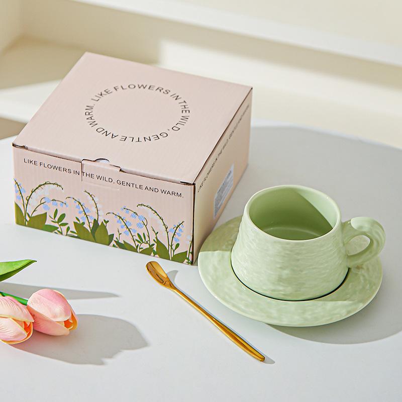 High end Stone patterned Ceramic Coffee Cups and Saucers for Office High Value Light Luxury Coffee Cups for Couples Breakfast Cup Souvenirs