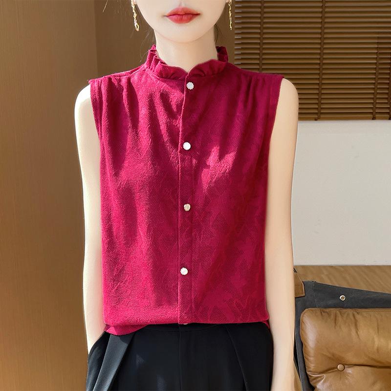 

2024 Ретро-китайский кардиган без рукавов с кружевом - облегающий крой, большой размер XXL