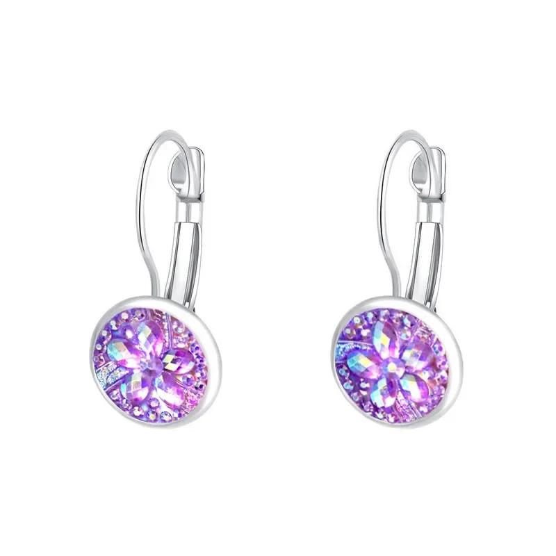 9 Culori Strass Albastru Modă Cercei Hoop Cristal Strălucitor pentru Femei Pandantiv Rotund Cercel Simplu Trend Modern Piercing Zircon