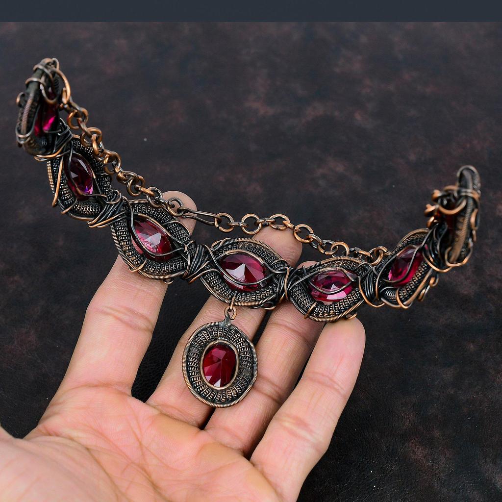 Faceted Rubellite Necklace Copper Wire Wrapped Necklace Adjustable Chain Necklace Copper Jewelry Gemstone Necklace Handmade Jewelry For Gift