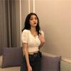 2021 V-neck Collar Sexy T-shirt Women Fashion Puff Sleeve Female Short Tops Slim Plus Size Black White Tees Women's Clothing