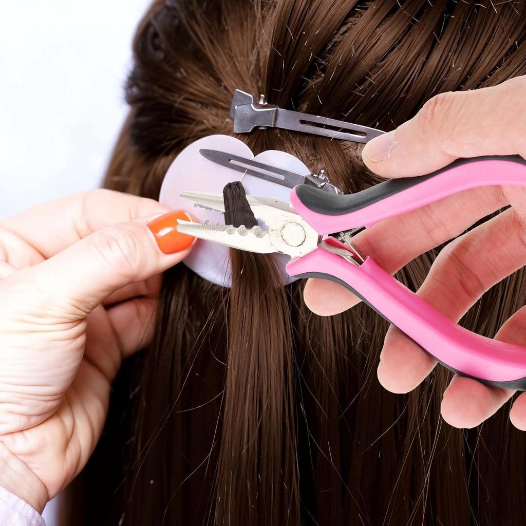 Hair Extension Tools Kit, 3 Pcs Microlinks Beads Tools Pliers Loop Needle Pulling Hook Tool 3-Hole Micro Links Hair Extensions Kit for Micro and Nano