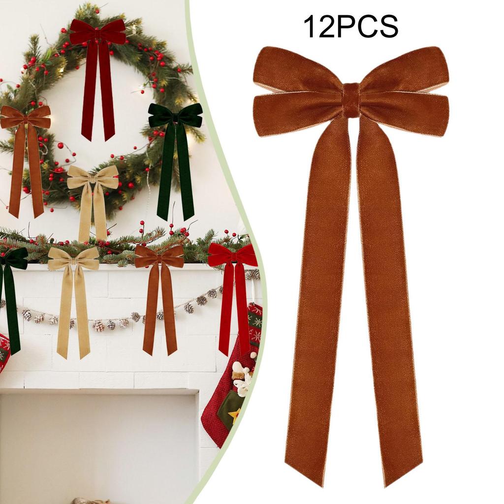 Velvet Christmas Bow Ornaments for Tree Wreath Gift Wrap Holiday Home Indoor Outdoor Decoration