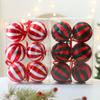 6Pcs Creative Christmas Ball Ornaments 8cm Elegant Xmas Tree Decoration Balls Shatterproof Red White Striped