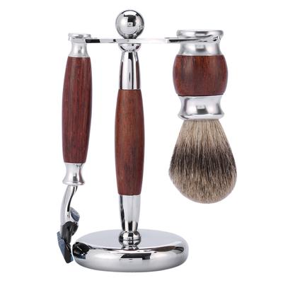 Herren Klasse Rasier-Set Holz Pinsel & Sicherheitsrasierer Professionelles Pflegeset mit Halter