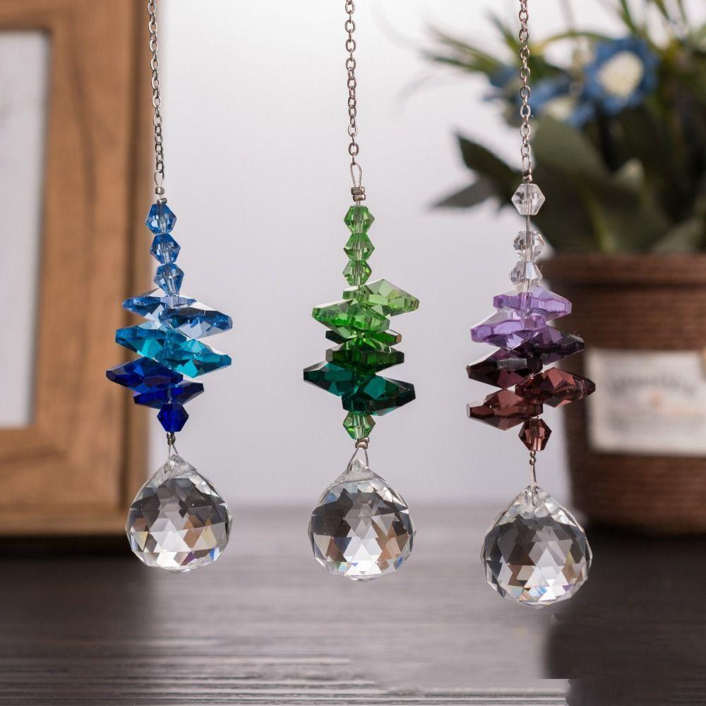 5Pcs Colorful Crystal Wind Chime Rotating Sun Catcher Wind Spinner Light Collection Pendant  Windows