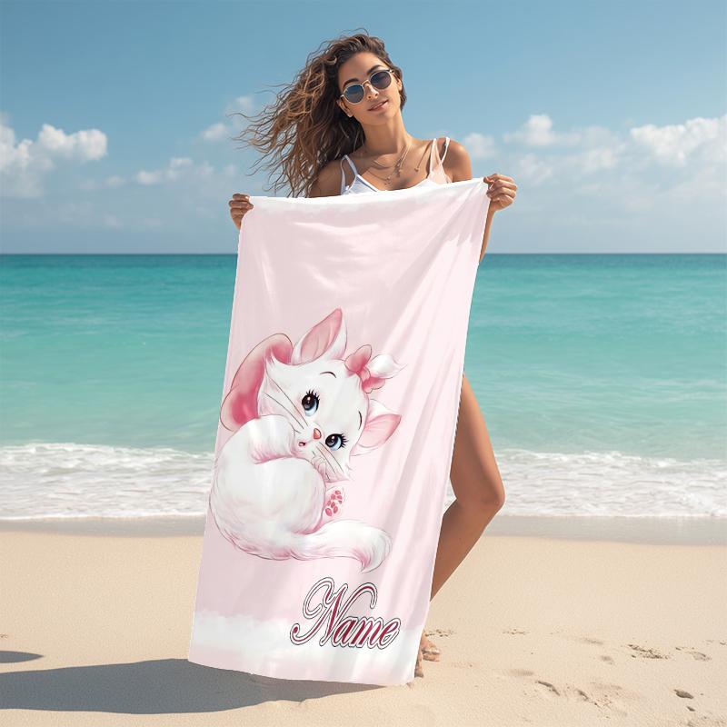Personalized Cheshire Cat Hearts Theme Beach Towel Microfiber Beach Towel Thin Absorbent for Beach Swimming Yoga Bath Sports. 0910353