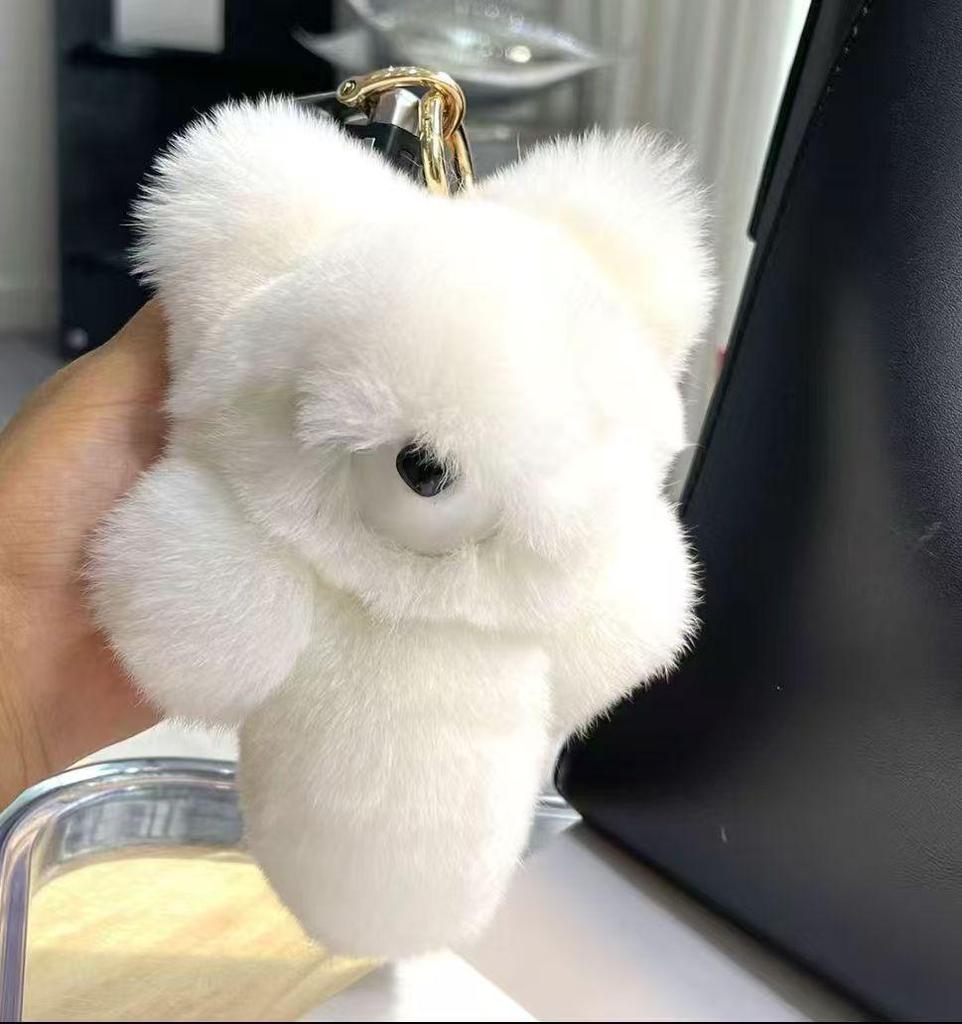 Authentic Rex Rabbit Fur Fox Keyring Pendant - Cute Plush Vixen Doll Ornament for Bags