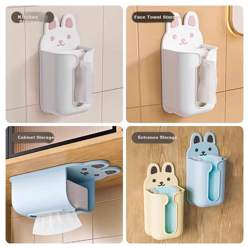 Scatola porta fazzoletti a cartoni animati Jiadu, da parete, senza foratura, contenitore per fazzoletti facciali da bagno, porta rotolo carta igienica, porta rotolo di carta