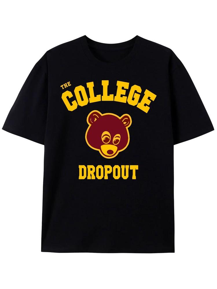 Black Music Printed College Dropout T-Shirt - Men's Short Sleeve Casual Tee