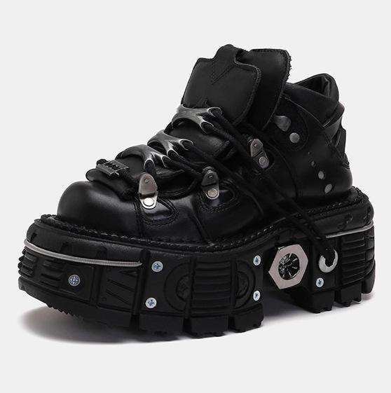 Punk Style Women Thick Bottom Shoes For Woman's Lace-Up Round Toe Man Platform Sneakers Ladies Dad Shoes Gothic Ankle Boots