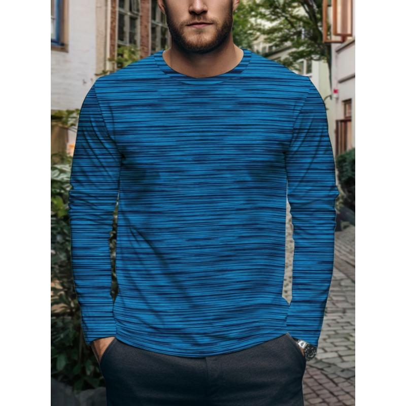Men's Trendy Colorful Abstract Print Round Neck Long Sleeve T-Shirt Casual Fashion Base Layer Versatile Autumn Top