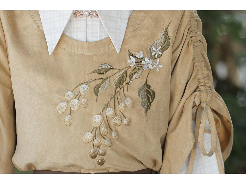 Yi Meng Ge Hanfu Women's Yellow Outerwear and Skirt Set, New Chinese Style 9684