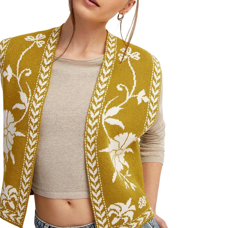 Gilet à imprimé floral pour femme sans manches ouvert sur le devant style bohème gilet tendance pour sortir haut brodé