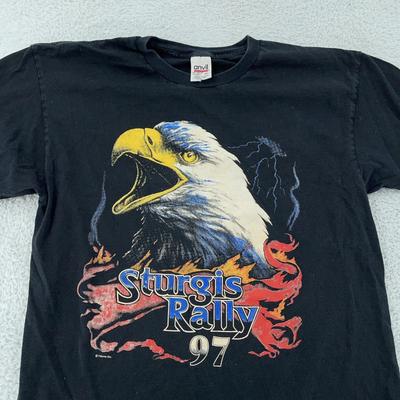 Vintage 1997 Sturgis Rally Eagle Biker Flames T-Shirt Large Black Motorcycle 90s