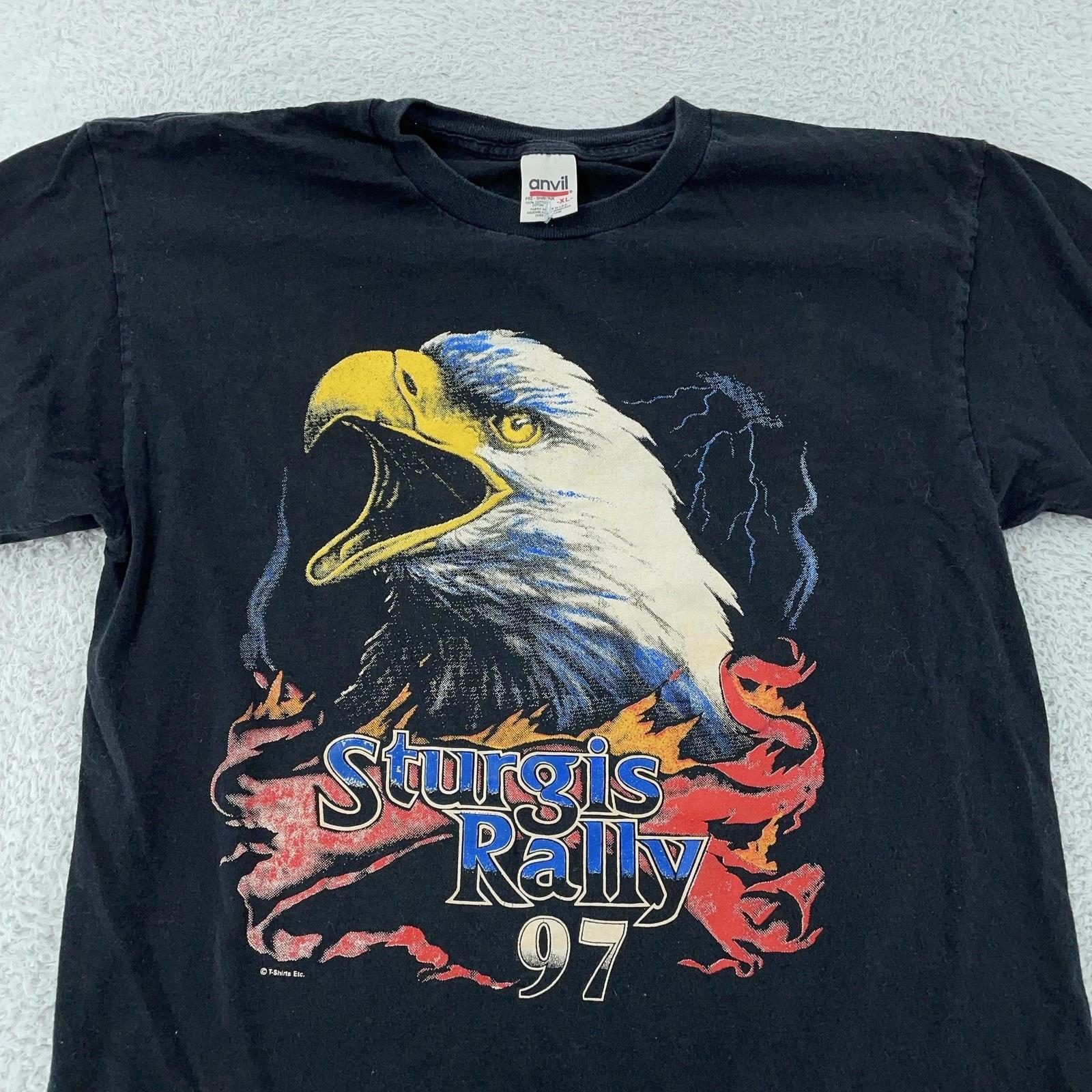 Vintage 1997 Sturgis Rally Eagle Biker Flames T-Shirt Large Black Motorcycle 90s 4XL