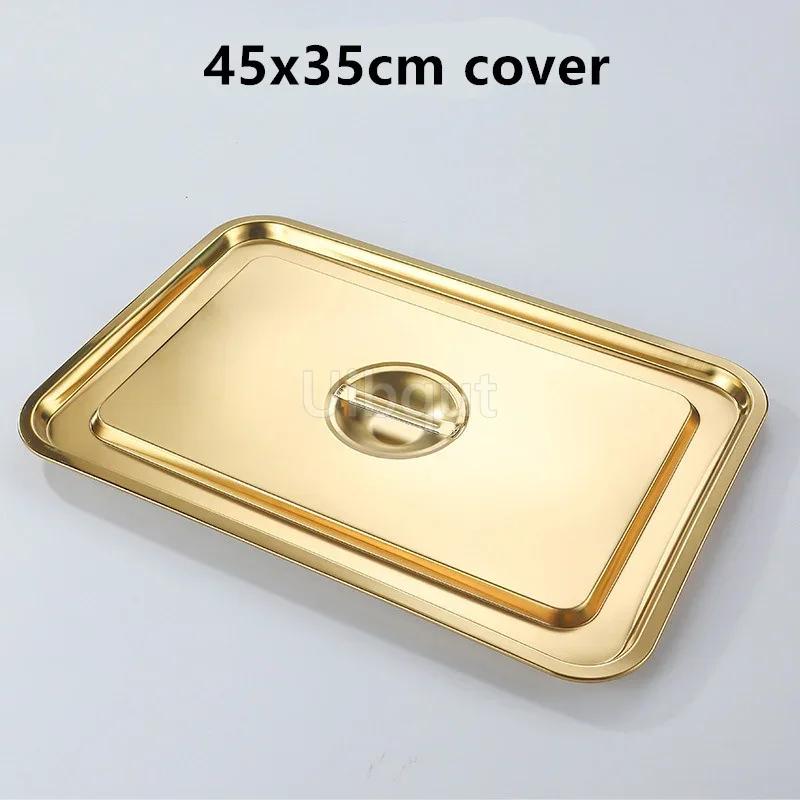 Gold Golden 304 Stainless Steel Plate Storage Tray Rectangular Square Oven Basin Baking Pot Dish Deep Bbq Cafeteria Soup Bowl