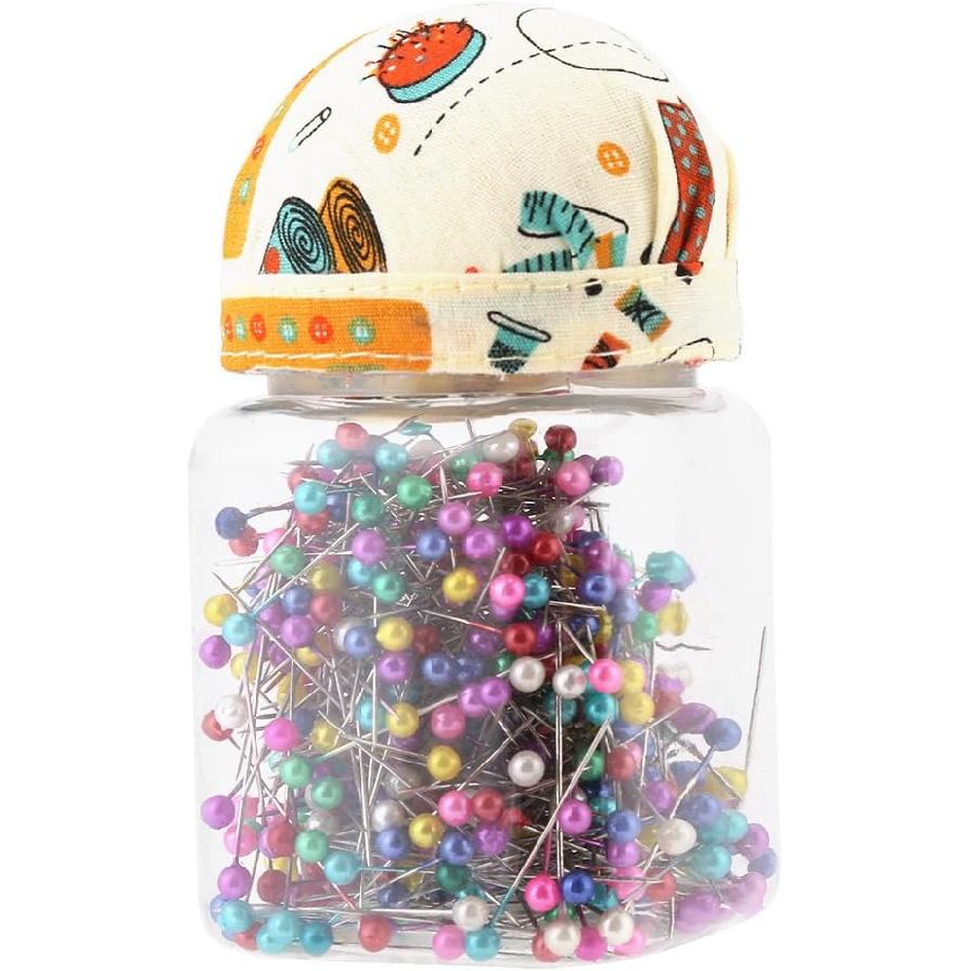 500Pcs Bottle Multicolor Straight Pins Beads Needles Quilting Pins Fabric Covered Pin Cushion Bottle Sewing Craft