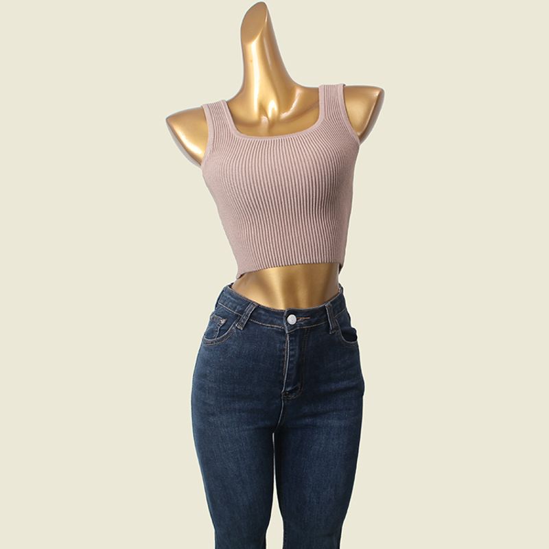 American Style Gyaru Square Collar Vest Foreign Trade Original Order Texture High Waist Knit Inner Wear Can Be Worn Outside Sling