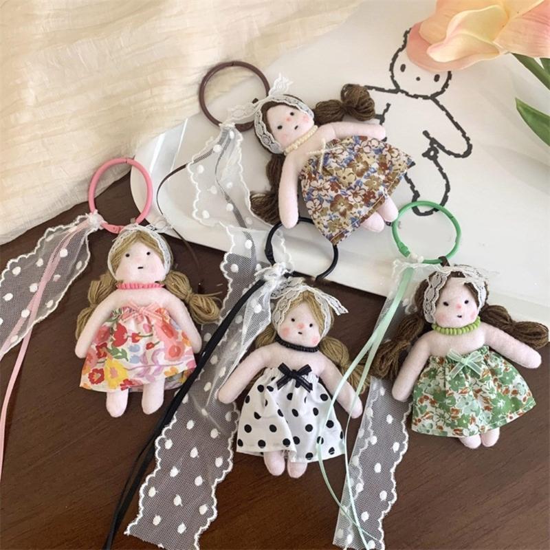 Cute Doll Keychain Handmade Lace Flower Dress Girl Pendant Bag Charm Stylish Wallet Jewelry Fashionable Phone Accessory