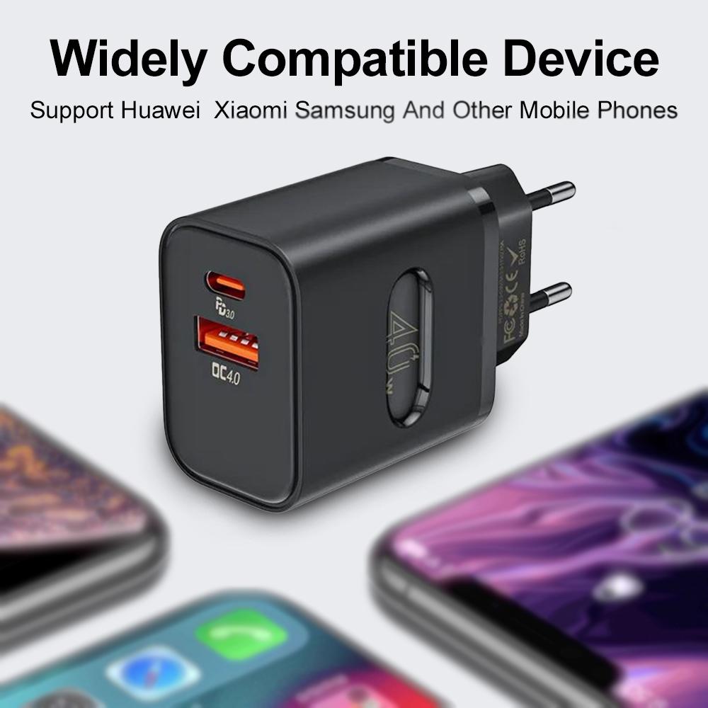 Total 40W USB Fast Charger PD Quick Charge Phone Charger EU/US Plug Adapter For iPhone Xiaomi Samsung  USB C Wall Charger