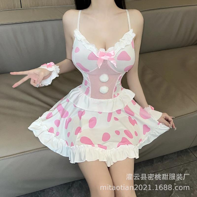 Sexy and Deep V Little Maid Suspender Dress, Underwear Style Whining Little Cow Uniform Temptation
