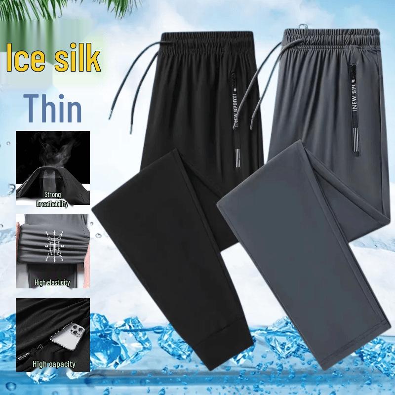 Pánské nadměrné rychleschnoucí sportovní kalhoty z ledového hedvábí - Lehké letní ležérní