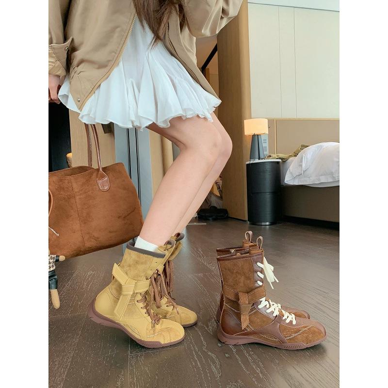 Cowhide Version Grape Mother Same Boxing Boots Retro Color Matching Straps Side Zipper Hunting Clothes Dexun Martin Boots Women's Short Boots