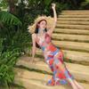 Thailand Summer Dopamine Print Halter Island Suspender Dress Strap Seaside Beach Tropical Vacation Slim Fit