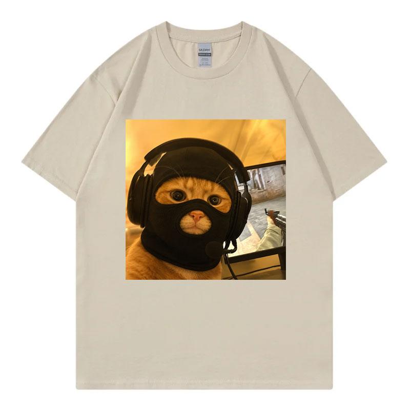 Cat Wearing Mask Funny Meme T Shirt Unisex Unisex Fashion Loose Short Sleeve Tshirts Summer Casual 100cotton Tshirt Streetwear