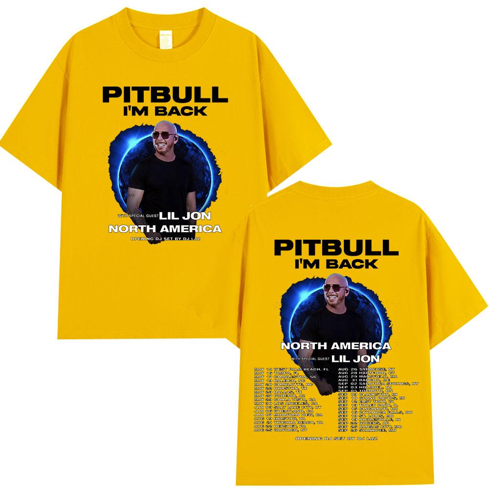 Rapper Pitbull Im Back Tour 2026 Merch Magliette Nord America Concerto Maglietta Regali per Fan Unisex Moda Donna Magliette Vintage Top