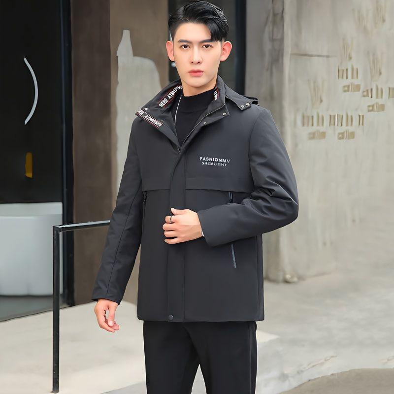 Men's Casual Business Parka with Detachable Hood and Thickened Coat