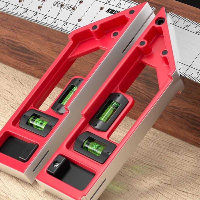 Multifunctional Steel Right Angles Hole Marking Ruler with Bubble Levels T Square Ruler For Woodworking Precise Measuring