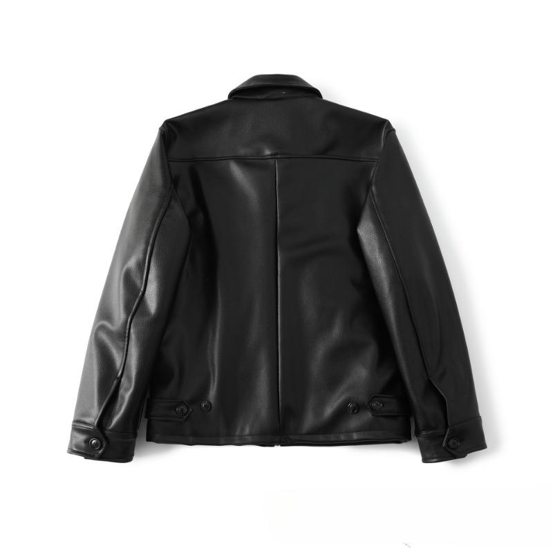 EastRogue Vintage Americká motocyklová kožená bunda s dlouhým rukávem, zapínáním na zip a límečkem polo, v jednobarevném provedení s výšivkou válečné lodi.