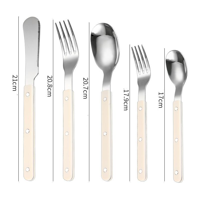 5pcs ABS Handle Rivets Stainless Steel Cutlery Set Western Tableware Serving Spoon Knife Fork Teaspoon Kitchen Flatware