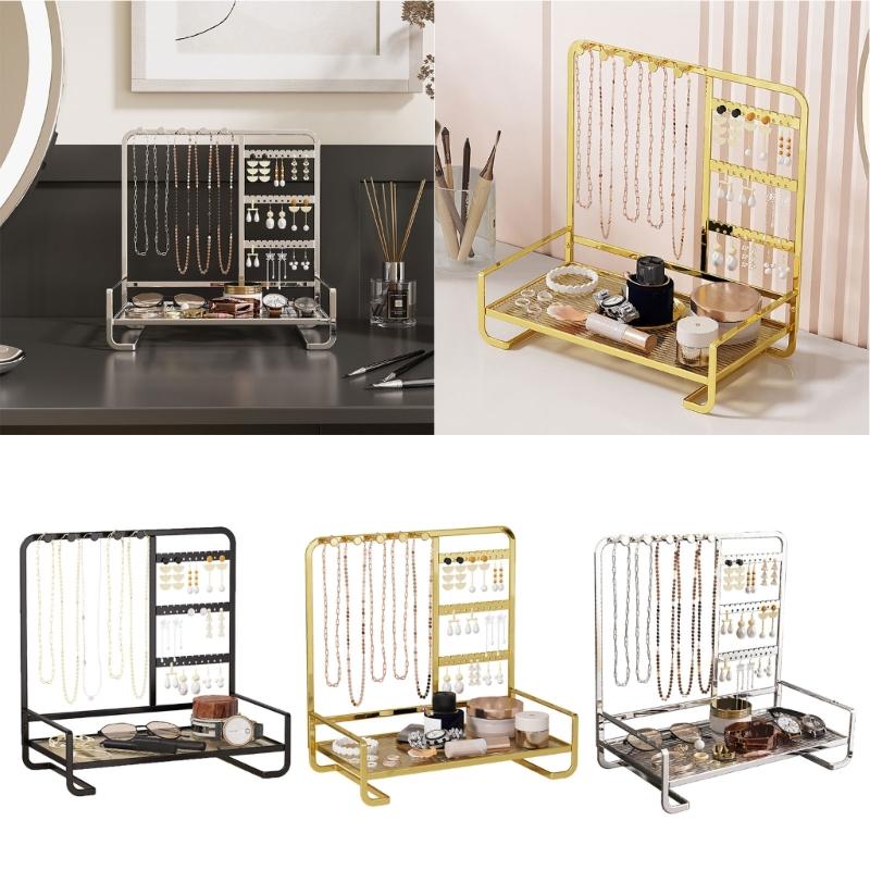 Elegant Metal Jewelry Stand with Tray Stylish Jewelry Stand Organizers Display Rack for Modern Home Accessory Storage
