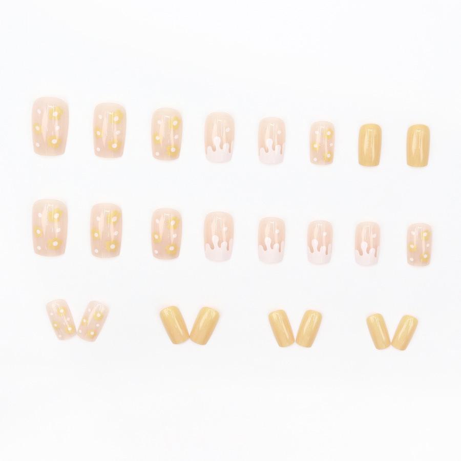 24-delars Mångsidiga Nudepink Nageldekaler med Gula Blommor