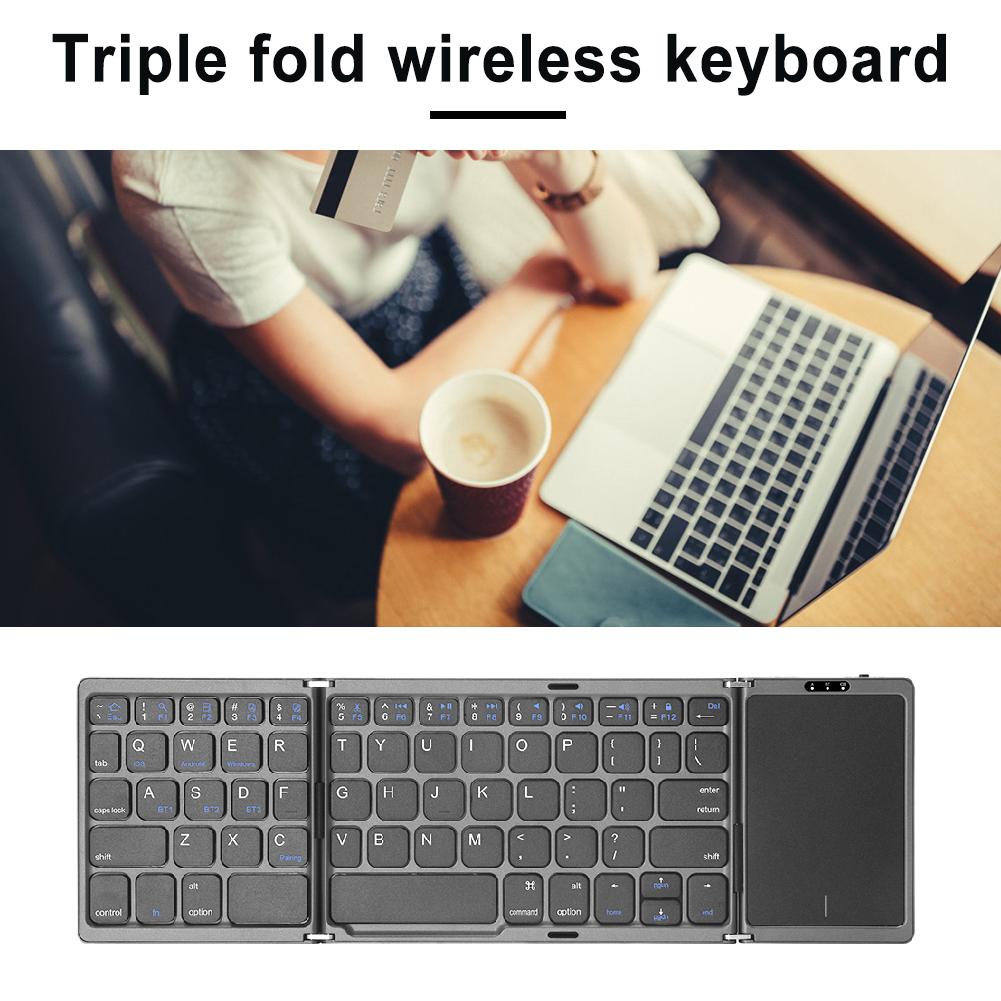 Folding Keyboard Multi-Function Bluetooth-Compatible Keyboard 64 Keys Touchpad Keypad Rechargeable for IOS Android Windows