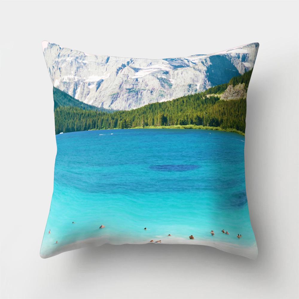 Sea Waves Beach Pillowcase Office Cushion Creative Home Car Lumbar Cushion Cover Sea View Pillow Cover Pillow Case 45X45Cm Seat