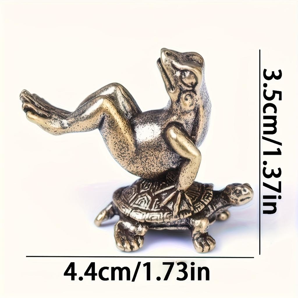 Frog Sitting on Turtle Fun Ornament | Brass Creative Tea Pet Vintage, Small Desktop Furniture Decoration, For Various Room Types