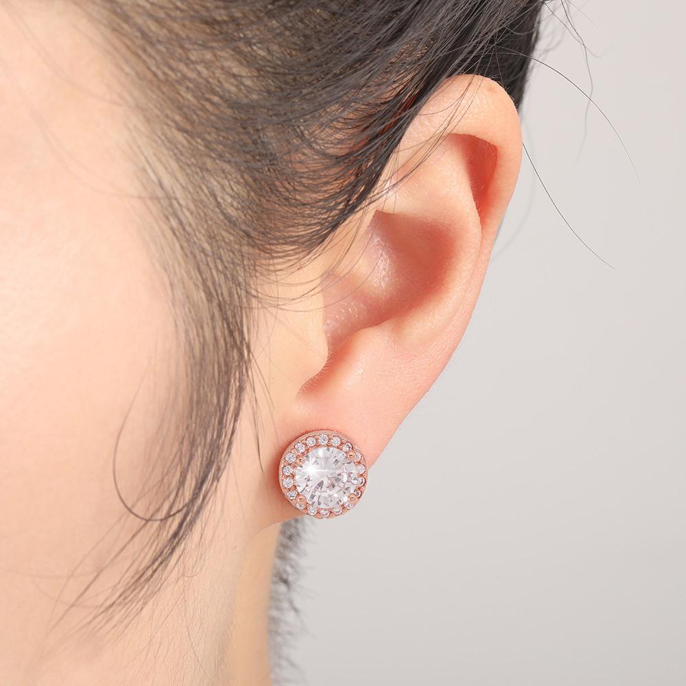Light Luxury Round Ear Clips, Simple Personality Zircon Rose Gold Ear Clips Earrings