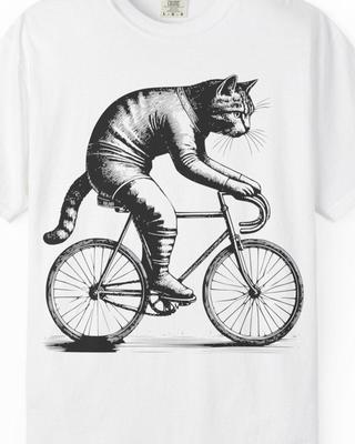 Engraved Cat Bicycle T-Shirt: Vintage Retro Style Hobby Bike Gift