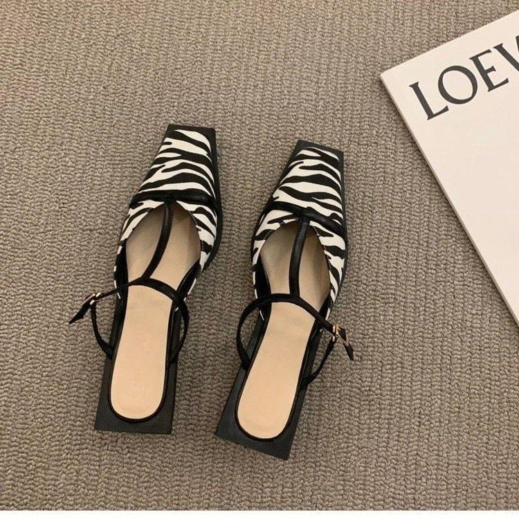 

Женская обувь новая мода сумка голова полушлепанцы для улицы квадратный носок низкий каблук нога 39 зебра