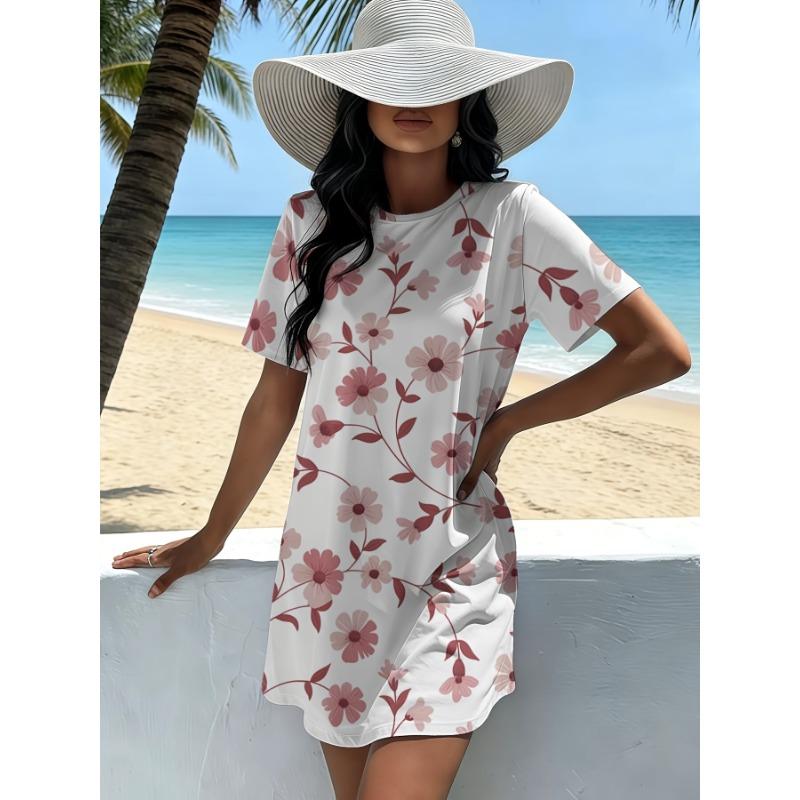 Plus Size - Plus-Size Sweet Smiling Print Loose Long T-Shirt Nightdress