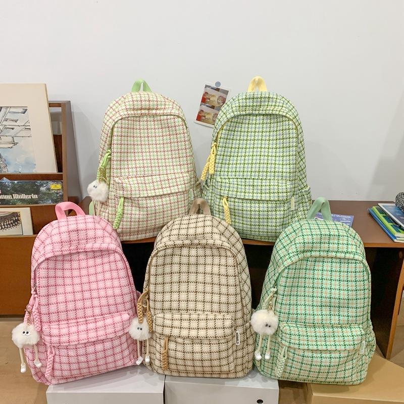 Schoolbag, College Student Backpack, High School Girl High School Girl, Stylish Korean Style Plaid Travel Backpack, Middle School Student Large 