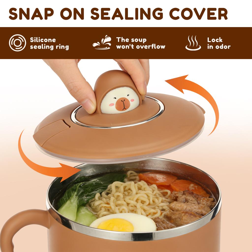 Stainless Steel Ramen Bowls 40.6 Oz Noodle Bowls with Spoon and Lids Large Capacity Ramen Noodle Bowl for Kitchen Accessories