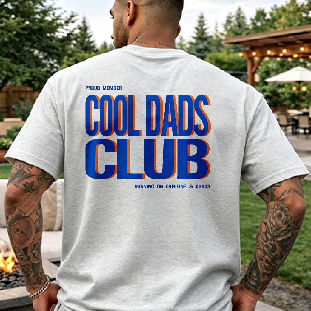 Cool Dads Club T-Shirt, Stolzes Mitglied Laufen auf Koffein & Chaos Grafik-T-Shirt Rückendruck Baumwolle