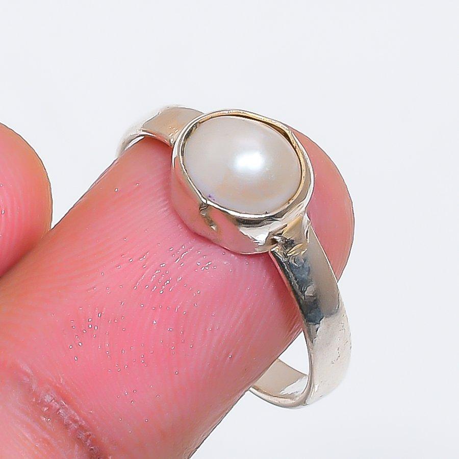 Natural Pearl Gemstone Handmade 925 Sterling Silver Jewelry Ring Size 9 ZS-1810